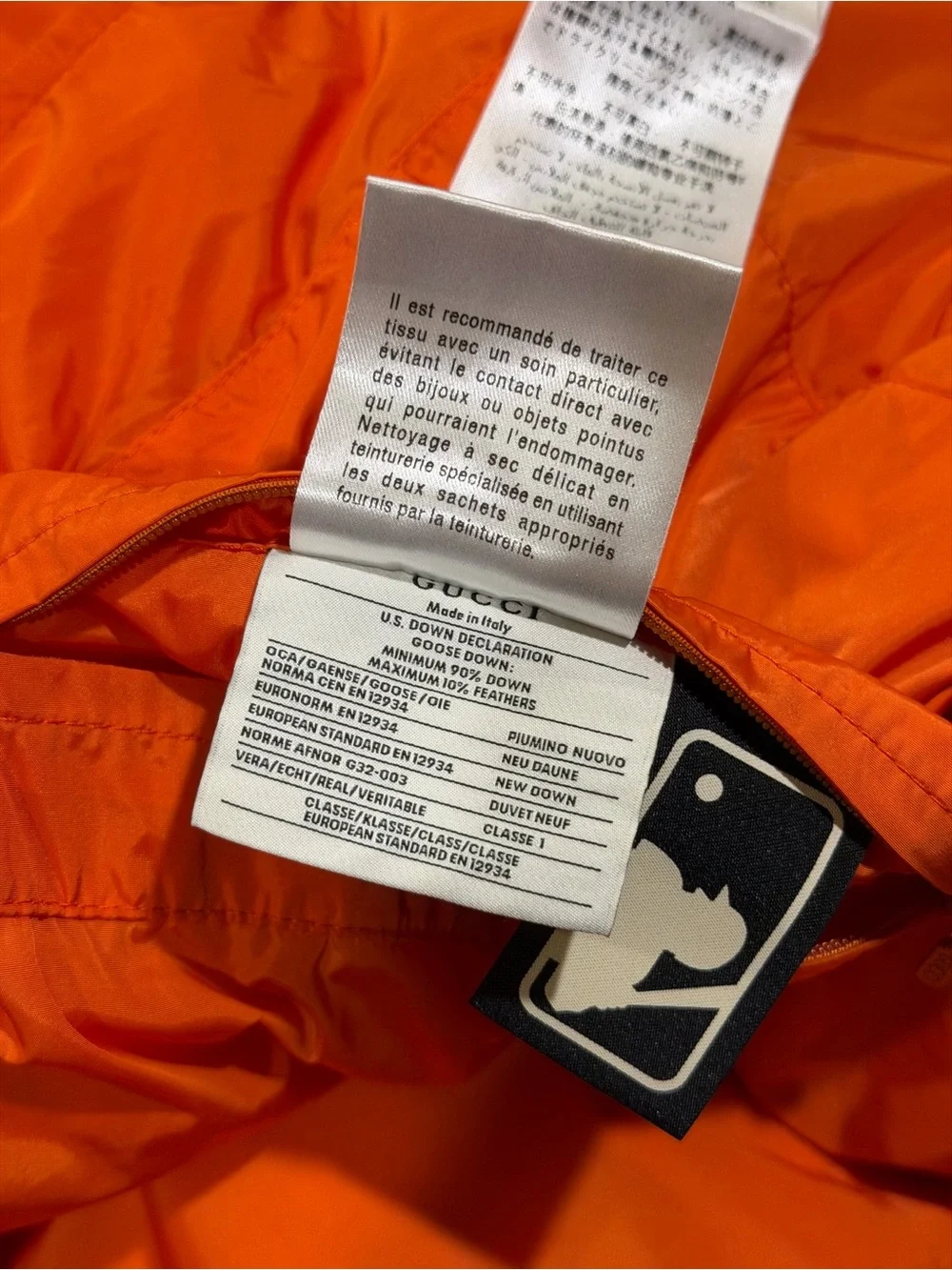 Gucci x MLB New York Yankees Orange Puffer Padded Bomber Jacket